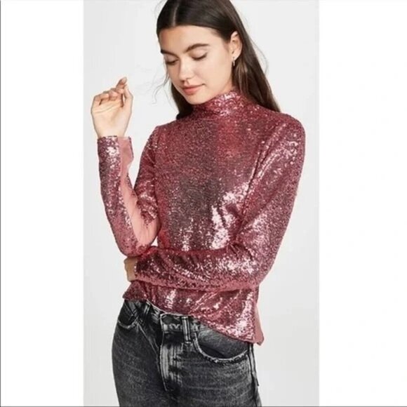 Cinq a sept pink sequin long sleeve blouse size L - Picture 1 of 12